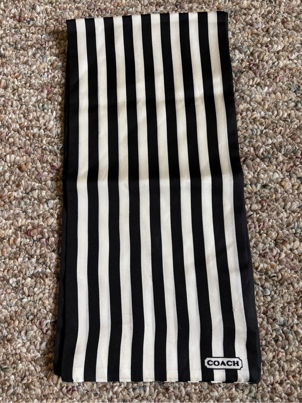 Vintage Coach Black and White Striped Silk Scarf